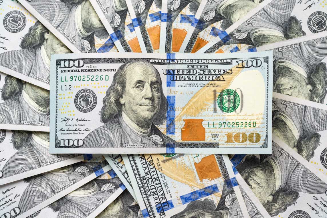 Money printing machine printing 100 dollar banknotes. 3D