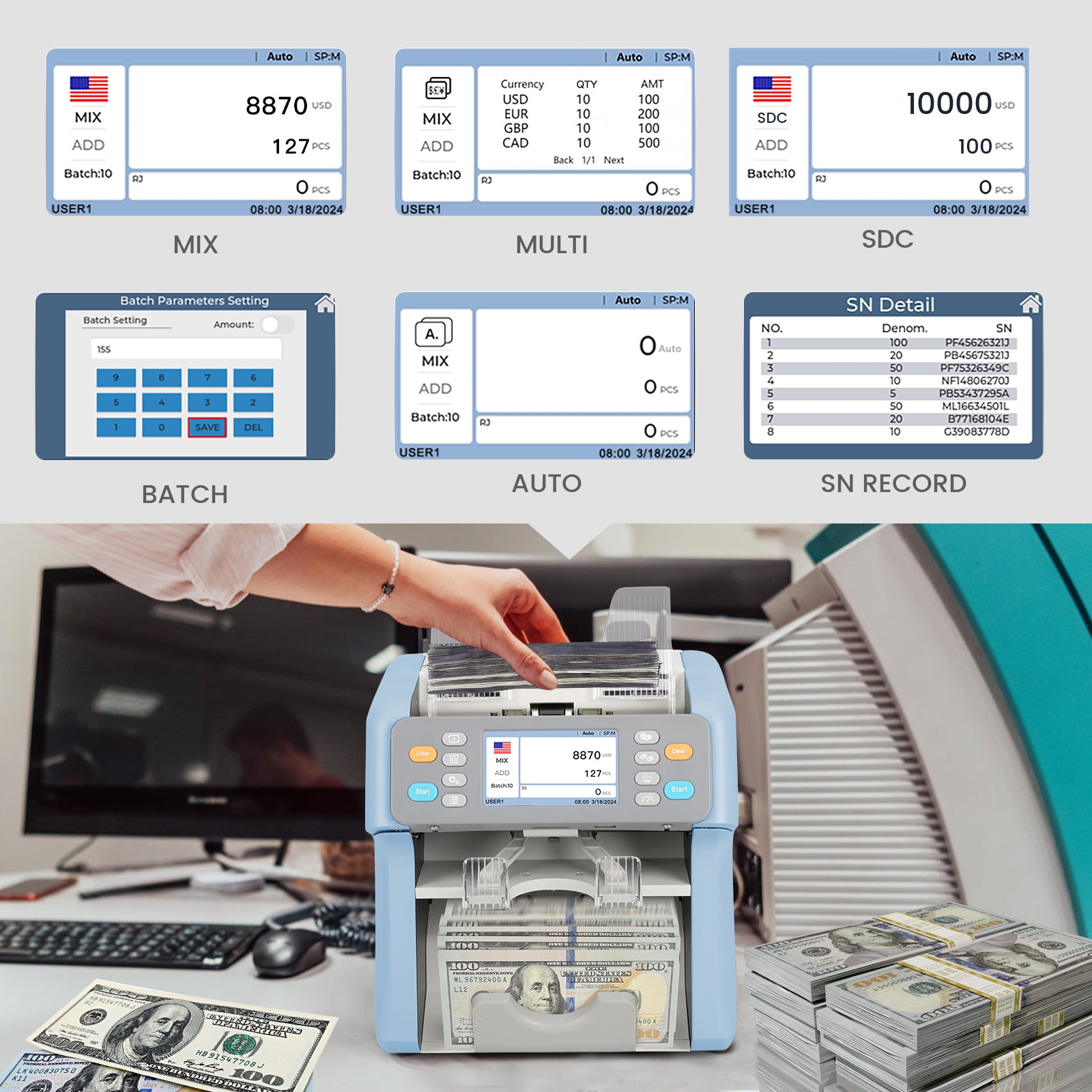 RIBAO MC-165 Mixed Bill Value Counter & Sorter with Dual User Mode