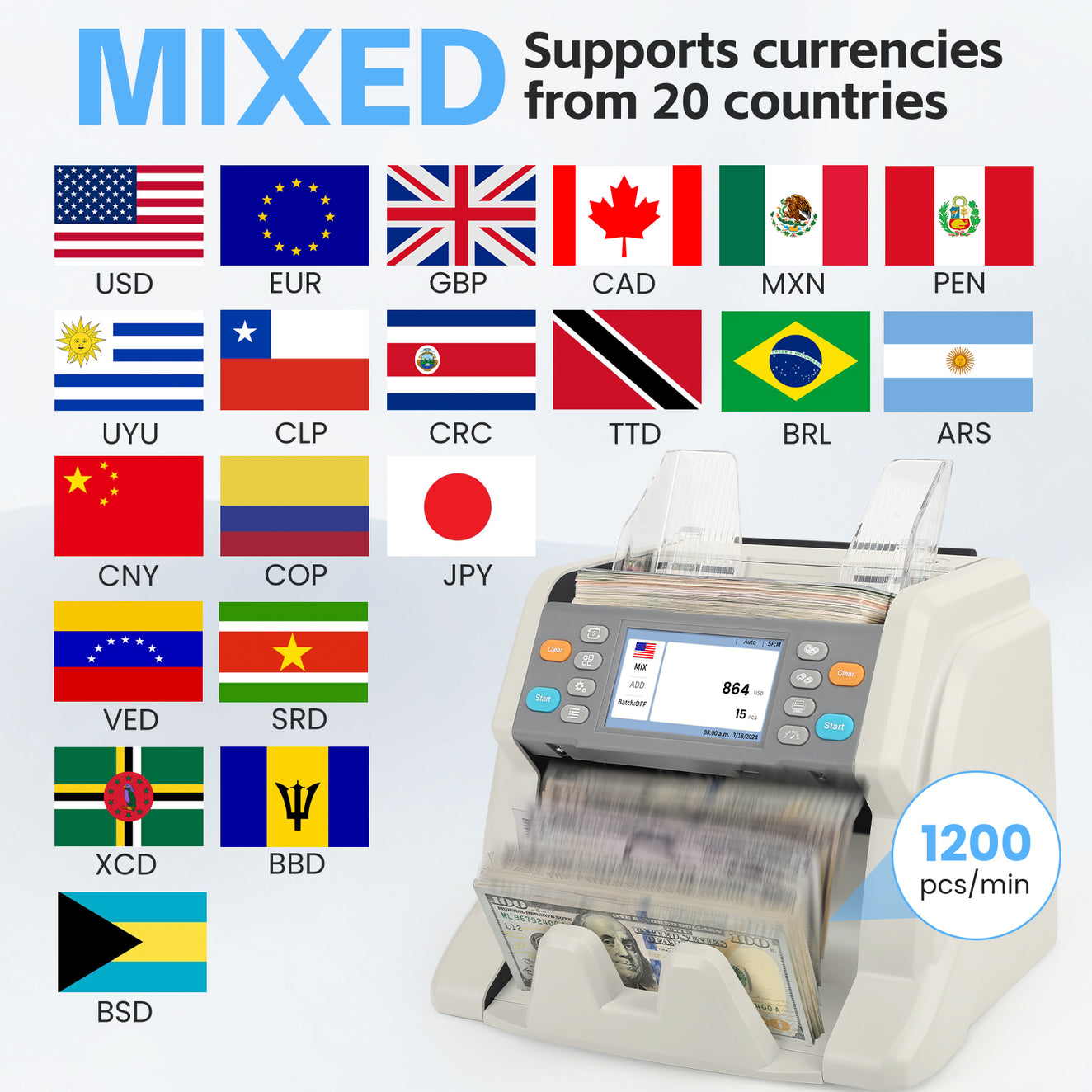 RIBAO MC-50 Multi Currency Mixed Denomination Bill Counter