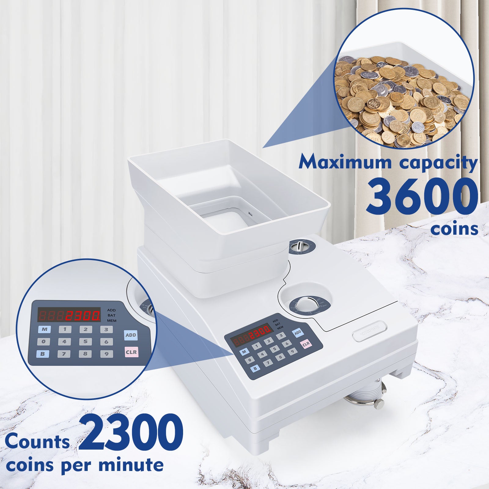 Table Top Portable Electric Coin Counter with Batching/Packaging/Offsorter  S-120 - Bibbeo LtdBibbeo Ltd
